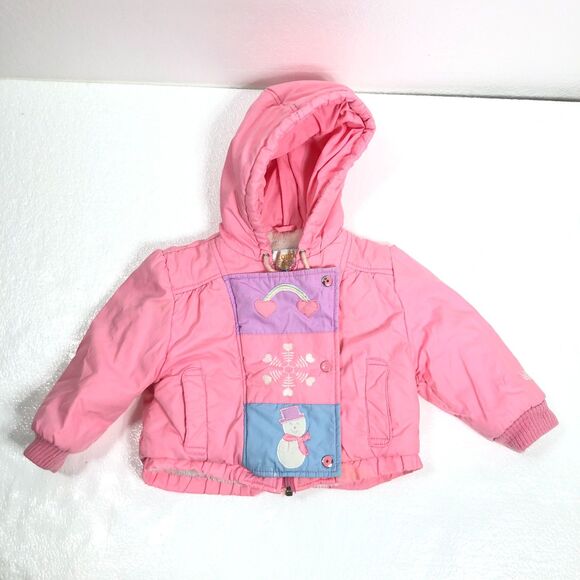 London Fog Vintage 1990's Baby Girl Puffer Coat Pink Zipper Hood Size 24 Months - Picture 1 of 10